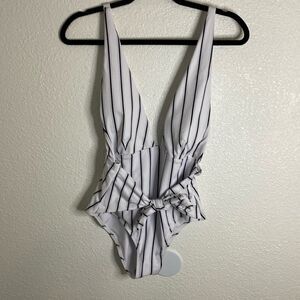 NWT- CUPSHE plunging striped cheeky one piece- Size large